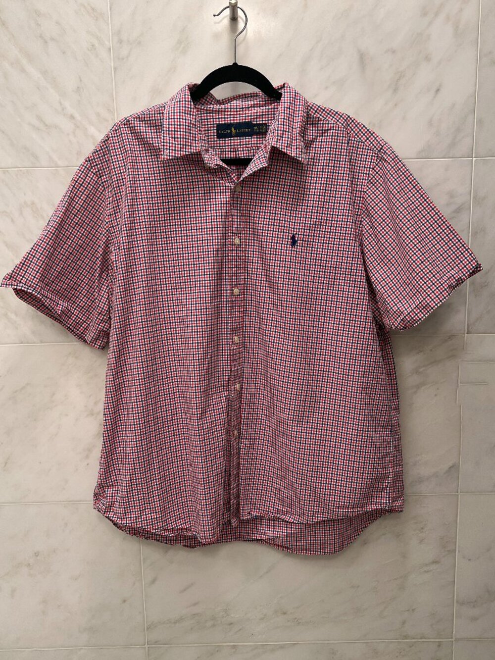 XXL Ralph Lauren gingham check short-sleeve button-down shirt, Red/White/Blue